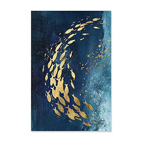 Impression murale poisson or abstrait de haute qualité 3 pièces
