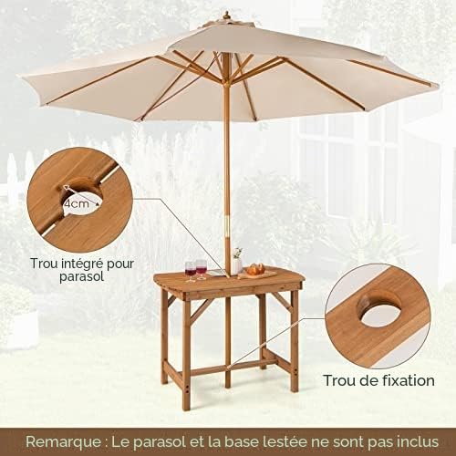 Table de terrasse en Bois Massif avec Trou pour Parasol - Table de Jardin en Bois pour arrière-Cour - 100 x 60 x 75 cm