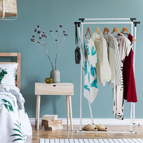 Relaxdays Kleiderständer ausziehbar, HBT: 139x135x95 cm, 2 Kleiderstangen, Flur, Herrendiener klappbar, Metall, weiß