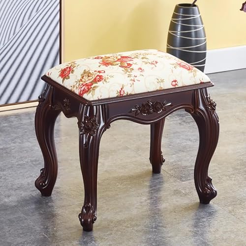 Banco otomano tapizado con reposapiés con diseño de madera tallada para sala de estar y entrada