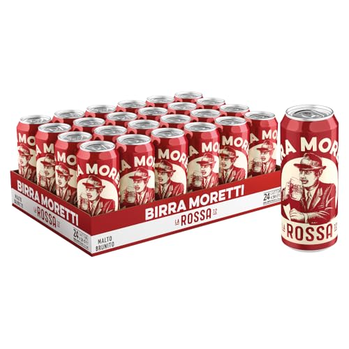 Birra Moretti La Rossa, Cassa con 24 Lattine da 50cl, Birra Bock a Bassa Fermentazione, Gusto Morbido e Pieno con un Retrogusto di Caramello e Liquirizia, Gradazione 7,2% Vol