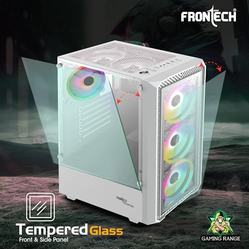 Image of Frontech Phantom Gaming Computer Cabinet | Mid-Tower PC Case | Tempered Glass Front & Side Panel | 3 Pre-Installed RGB Fans | USB 3.0 (FT-4344, White)