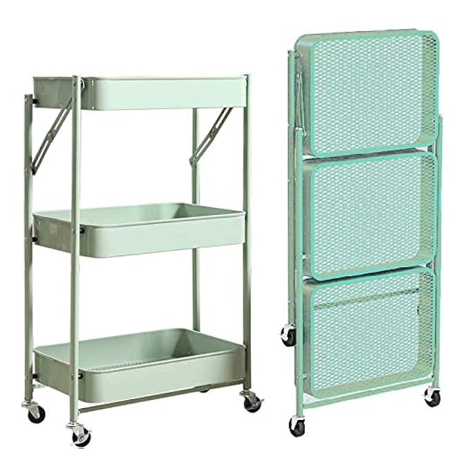 Exquisite Bathroom Shelves Carts,Trolley Folding Office Storage Shelf Folding with Wheels 3-Tier Slide Out Storage Cart with Two Lockable Wheels for Bathroom, Kitchen, Bedroom,White-Xk8bxnSK