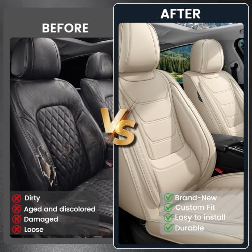 Image of Car Seat Covers Custom Fit Kia Telluride 2020-2026, Waterproof Nappa Leather Car Seat Protector, Breathable Car Seat Cushion, Seat Covers for Car(2 Seats Standard /Beige)