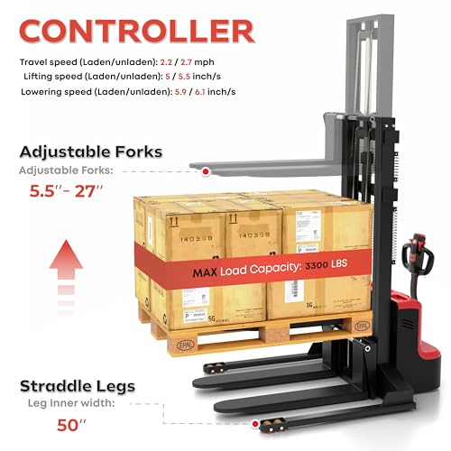 Image of Electric Pallet Stacker & Jack Combo - 3300 lb Capacity, 138″ Lift Walkie Stacker + 48″x27 Fork Electric Pallet Jack, Battery Powered Warehouse Material Handling Equipment