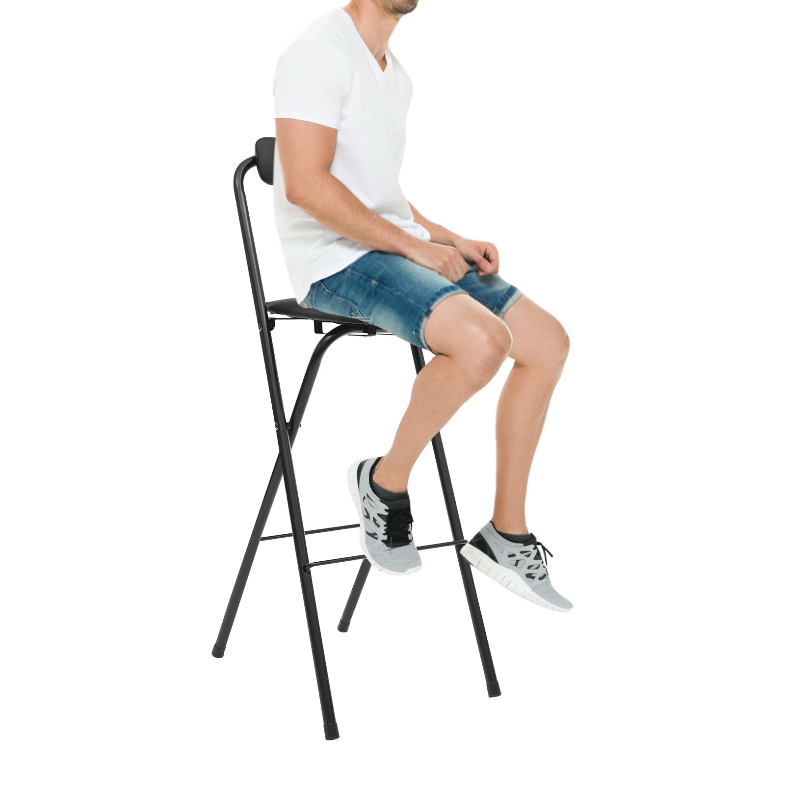 Sgabello da bar, pieghevole con schienale, portata fino a 125 kg, sgabello per balcone, giardino, 42 x 48 x 105 cm (A)