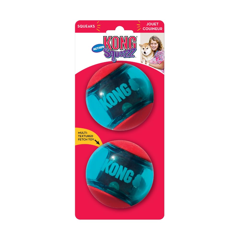 Squeezz Action Ball Red - Multi Textured Squeaker Interactive Fetch Toy - For Large Dogs