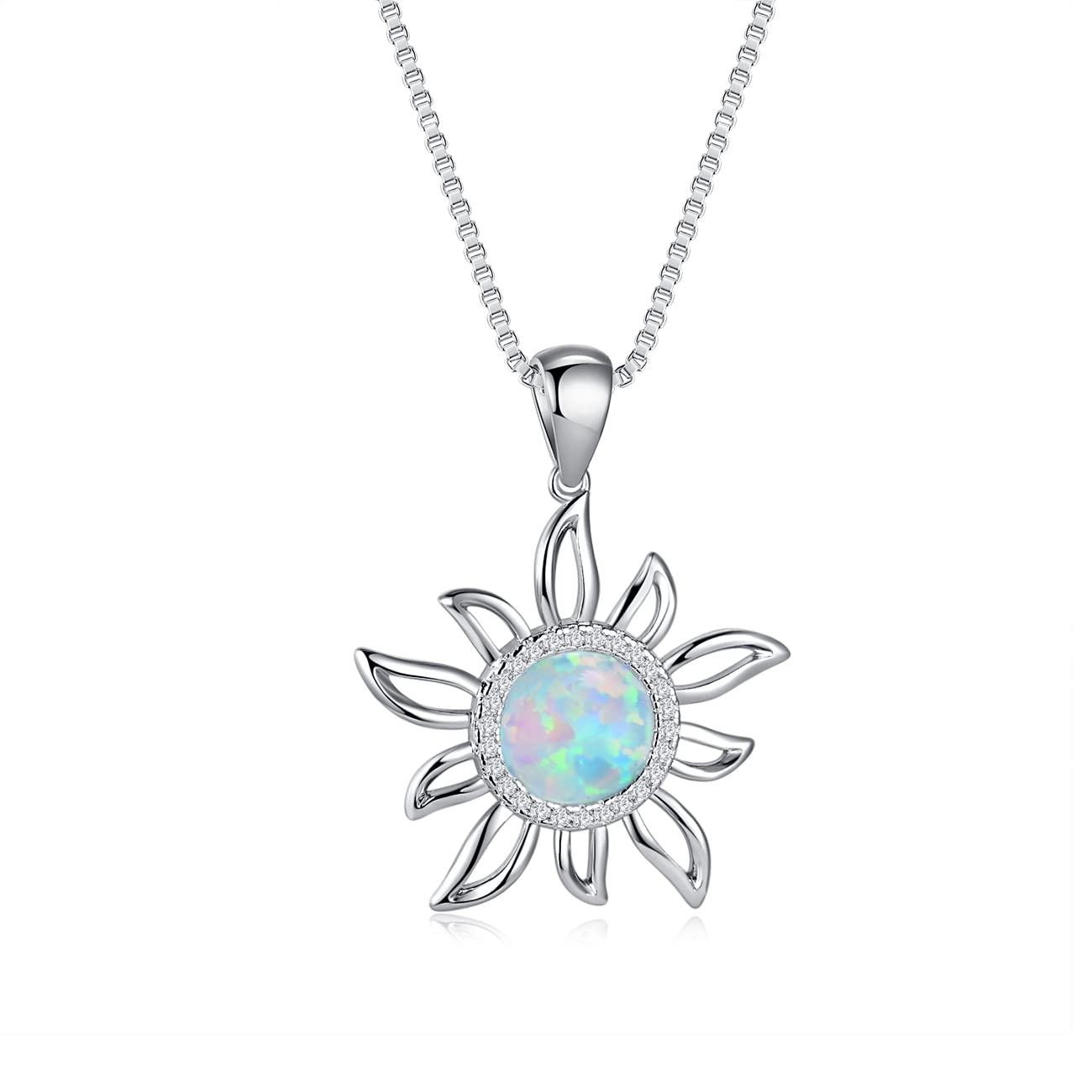BamosSunflower Necklace for Women,925 Sterling Silver Sunflower Pendant Necklace Opal CZ Dainty Sunflower Jewelry Gifts for Women Daughter Sister Wife Best Friend