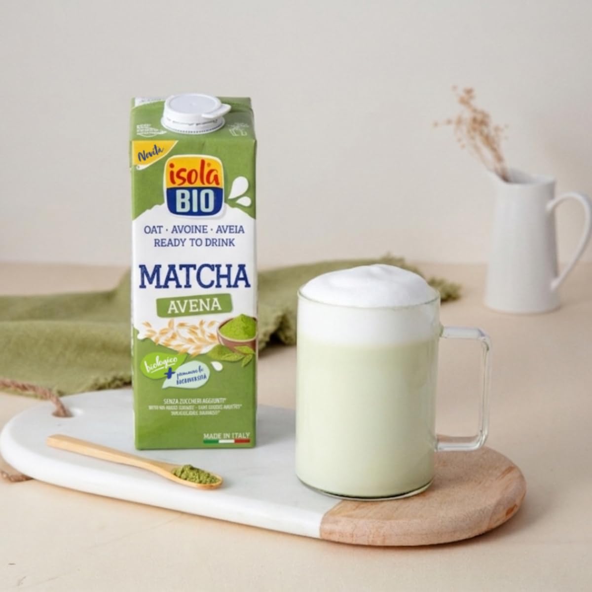 ISOLA BIO - Pack de 6 Unidades de 1 L de Bebida Ecológica Vegetal de Avena y Matcha - Sin Azúcar Añadido - Apto para Veganos - Ideal para Tomar Sola o en Batidos