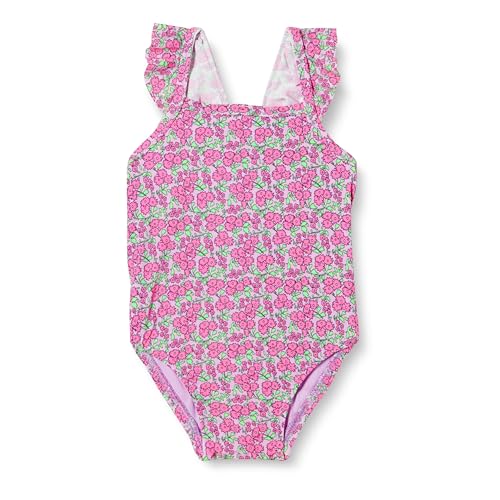 Amazon Essentials Traje de baño de una Pieza con Volantes para niña, Color Lila, Rosa Intenso, Floral, 24 Meses