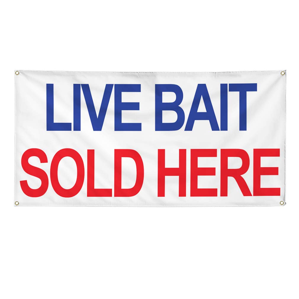 Vinyl Banner Multiple Sizes Live Bait Sold Here Blue Red Retail Outdoor Weatherproof Industrial Yard Signs 4 Grommets 24x48Inches