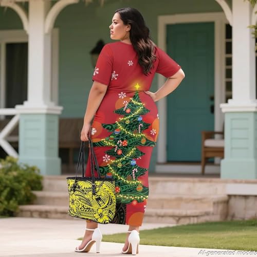 Image of Polynesian Dress for Women Short Sleeve High Waist Maxi Skirt | Puletasi dress, t-shirt and skirt two-piece, elastic material, lightweight, soft, plus size, luau party, wedding, clubwear
