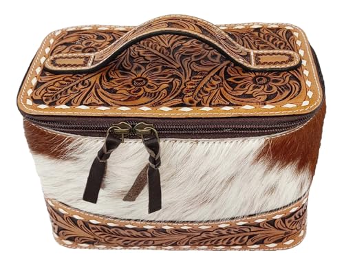 CHALLENGER Western Floral Tooled Buckstitch Leather Cowhide Travel Toiletry Dopp Kit Train Bag 18FKT19