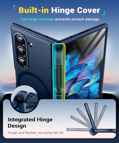 Image of BERFY for Z Fold 6 Case with Screen Protector, [Compatible with MagSafe] Built-in Kickstand & S Pen Slot & Hinge Protection, Full Body Shockproof Phone Case for Samsung Galaxy Z Fold 6, Indigo