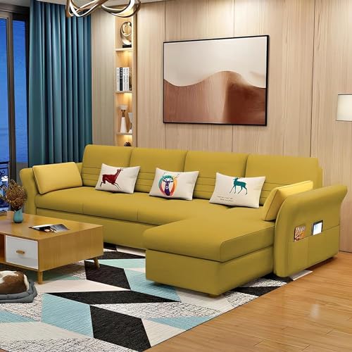 CASALIVING Ventos RHS 6 Seater L Shape Sofa Set for Living Room (Yellow Colour) Premium Velvet Fabric CASALIVING Ventos RHS 6 Seater L Shape Sofa Set for Living Room (Yellow Colour) Premium Velvet Fabric