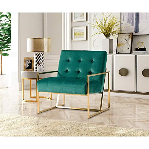 SMC FURNITURE VISTARA Arm Chair in Gold Finish and Velvet Upholstery (Single Seat, Green)