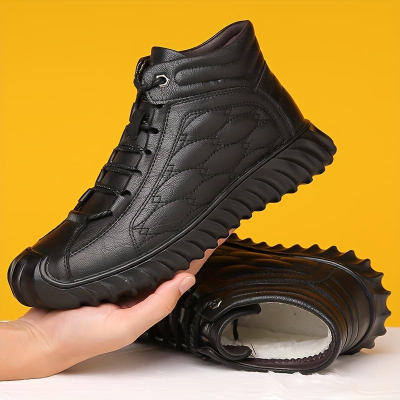 Mens Comfort Boots - Fashionably Trendy, Slip-Resistant, Lace-Up, Vintage-Inspired Design - Ideal for Outdoor Activities and Daily Wear, Ankle-High, Solid Color2