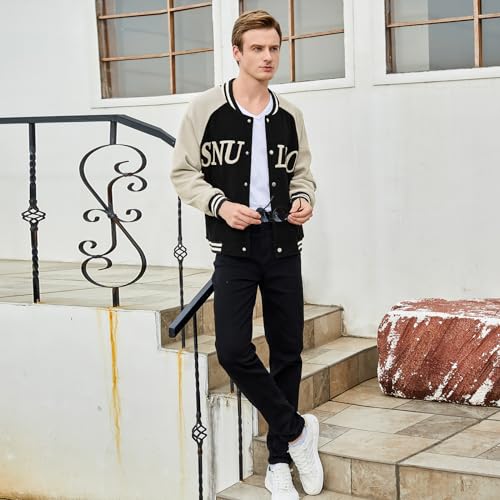 Men's Varsity Jacket Casual Baseball Bomber Jackets Buckle Style Relax Fit 5