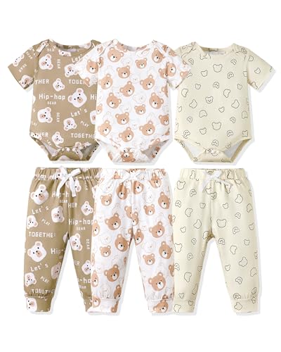 Image of NZRVAWS Newborn Baby Boy Clothes 3-6 Months Romper Short Sleeve Cotton Long Pants Infant Outfits 6 pcs Solid Clothing Set White