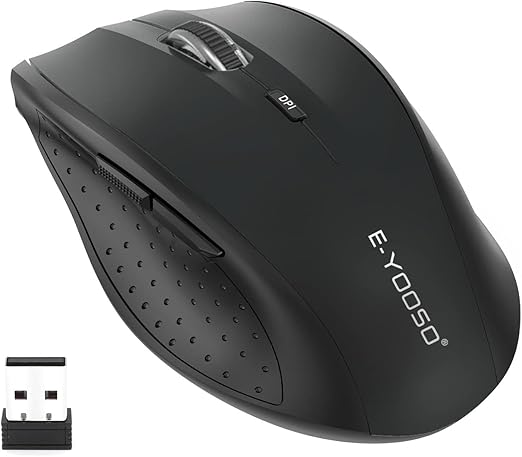 E-YOOSO Wireless Mouse for Laptop, Portable Optical Computer Mouse, 6 Buttons, Cordless 2.4GHz with USB Receiver, 5-Level 4800 DPI, 18 Months Battery Life, for PC, Chromebook, Windows, Mac(Black)