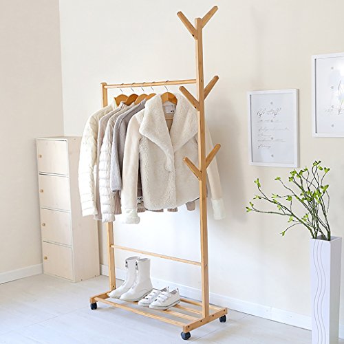 Perchero de bambú con ruedas para dormitorio, sala de estar, organizador portátil de 80 cm de altura