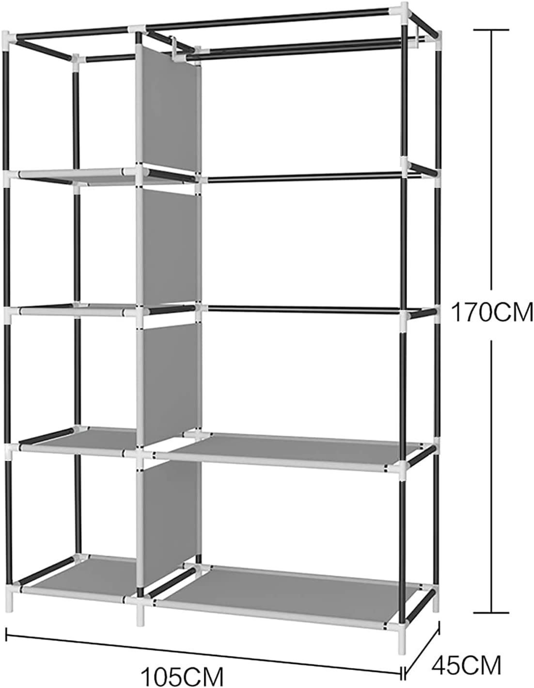 LANTUS Armoire de Rangement Pliable– Penderie Dressing Textile en Tissu Intissé avec Fermeture à Glissière – Garde-Robe Placard Camping(105 * 45 * 170cm-gris foncé)