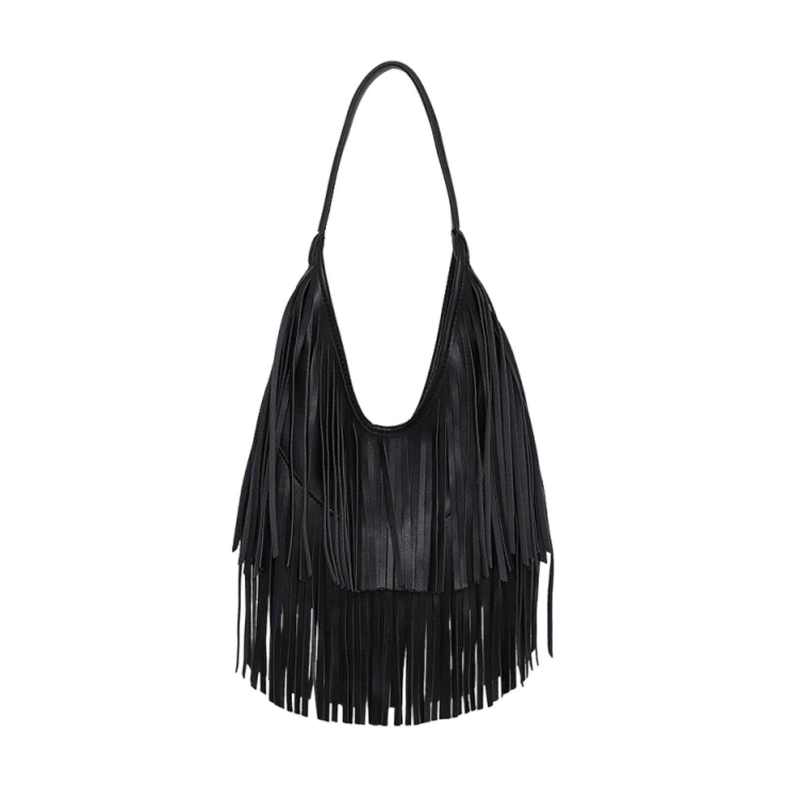 Sac à Main Femme avec Franges Sacs Portés Épaule en Cuir PU Style Bohème Chic Sac sous-Bras pour Idée Cadeau Usage Quotidien Noir