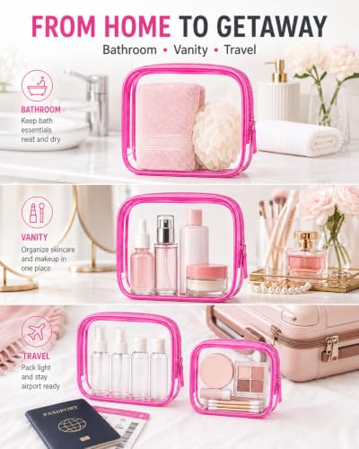 Image of 4 PCS Clear Makeup Bag Set, 4 Sizes TSA Approved Travel Toiletry Bags,Waterproof PVC Clear Cosmetic Pouch with Zipper, Portable Transparent Organizer Bags for Travel Toiletries Accessories,Women Men