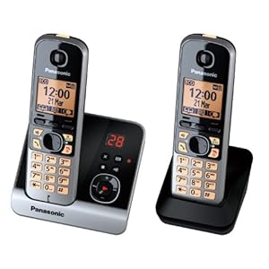 Panasonic KX-TG6722GB Duo Schnurlostelefon (4,6 cm (1,8 Zoll) Display, Smart-Taste, Freisprechen, Anrufbeantworter) schwarz/silber