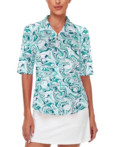 Misyula Womens Golf Shirt Quick Dry Half Sleeve Quarter Zip Polo Workout Tops Tennis Shirts M-3XL