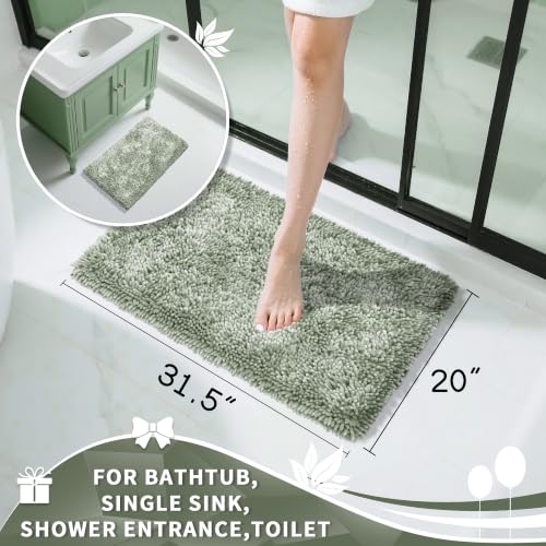 Image of Yimobra Chenille Bathroom Rugs Non Slip, Extra Thick Soft Absorbent Bath Rug 31.5x20 Inch, Machine Washable Quick Dry Bath Mat for Bathroom Floor, Tub and Shower, Home Decor Accessories, Sage Green
