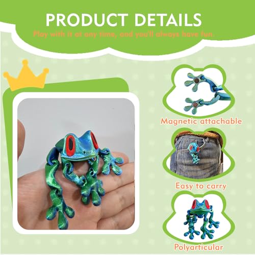 Imán decorativo 3D rana articulada grande azul y verde miniatura 2