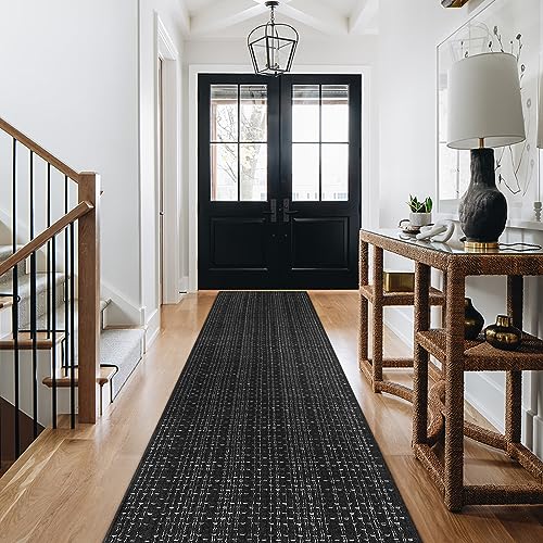 Seavish Long Hallway Runner Rug, Boho Kitchen Runner Rug, 2.6'x10' Black and White Striped Rug, Double Sided Woven Cotton Washable Rug, Indoor Outdoor Carpet Runners, Low-Profile Front Door Porch Mat