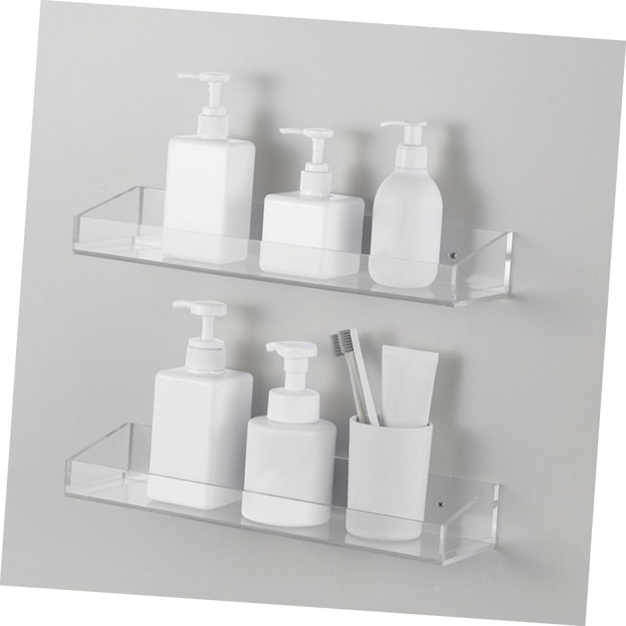 1juego Estante De Almacenamiento Acrílico Transparente para Baño y Cocina Estante Flotante Montado Pared Soporte para Jabón Champú y Utensilios De Cocina