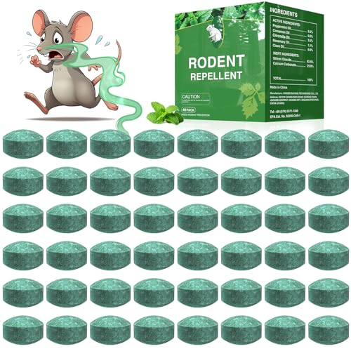 Image of Mouse Rodent Repellent, 48 Pack Peppermint Oil Mouse Traps for Rat Mice, Ant, Roach, Spider, Squirrel, Nature Mouse Deterrent for Indoor Outdoor Use, for Garden & Home, Family & Pet Safe