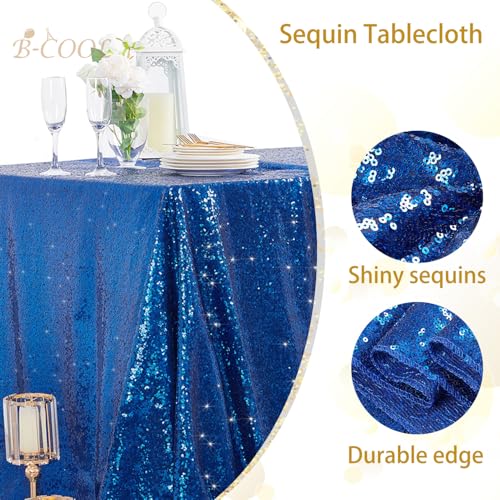 Image of B-COOL Rectangle Tablecloth Blue Sequin Tablecloth Glitter Fabric 6ft Long Table Cloth for Wedding Party Dining Banquet Independence Day Tablecloths Decoration, 60x102 inch