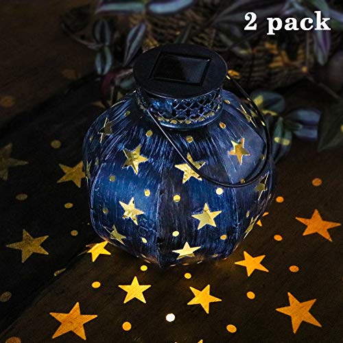 Maggift 2 Pack Retro Star Hanging Solar Lights Outdoor Decorative Solar Lantern