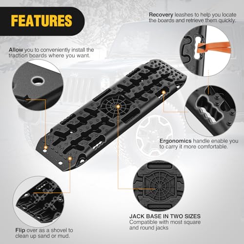 Image of Nilight Off Road Traction Boards with Jack Lift Base Heavy Duty Recovery Boards for Truck Jeep SUV Tire Traction Mats for Mud Sand Dunes Snow Vehicle Recovery Gear with Carry Bag Mounting Kit 2PCS