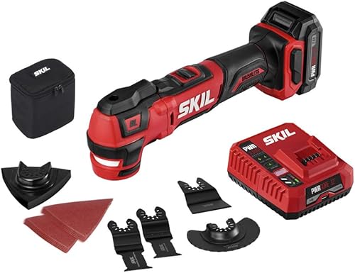 SKIL PWRCore - Juego de herramientas oscilantes de 12 V sin escobillas con 40 accesorios incluye batería de litio de 20 Ah y cargador PWRJump -