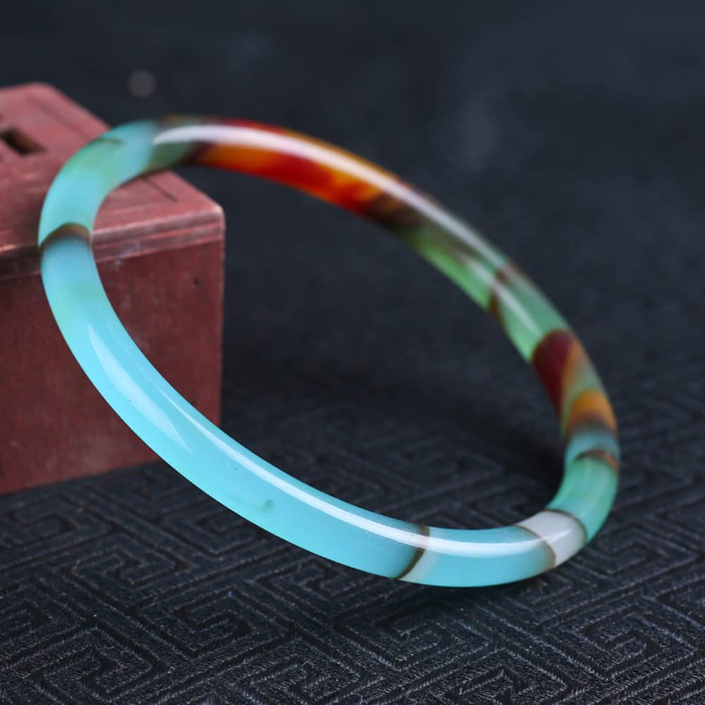 CLMJHG Damska bransoletka z jadeitu, naturalny kolorowy chalcedonowy agat jadeitowy w stylu etnicznym kolorowa jadeitowa bransoletka z jadeitem z pudełkiem (58mm)