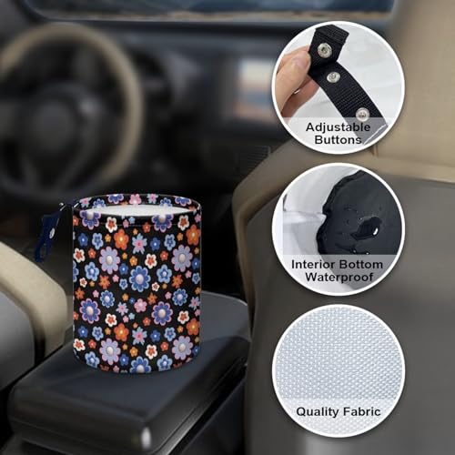 Image of Groovy Hippie Flower Collapsible Trash Can for Cars, Family Gatherings, Camping - Easy to Clean Car Garbage Accessory