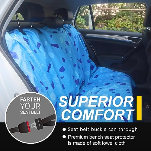 Image of Back Seat Cover for Car Trucks Van SUV Jeep,Waterproof Rear Bench Towel Seat Covers for Dogs and Kids,Automotive Backseat Protector (Blue Marbling)