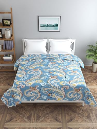 Image of DECOMIZER Super Soft Glace Cotton King Size AC Comforter || Blanket || Duvet with 1 King Size Elastic Fitted Bedsheet 72 inchX78 inch Inch and 2 Large Pillow Cover - 4 Piece Comforter Set - Navy Ambi