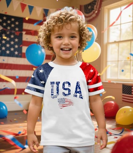 Image of Girls 4th of July Shirt Kids USA Shirts American Flag Tshirt Girls Boys Patriotic T Shirt Independence Day Tee Tops