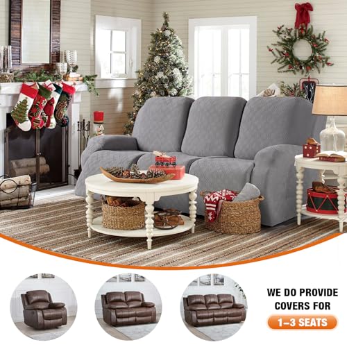 Image of VANSOFY Recliner Cover, 3-Pieces Stretch Reclining Couch Covers with Pockets Reclining Sofa Slipcovers 3 Seater Soft Washable Furniture Protector for Dogs Cats(Light Gray)