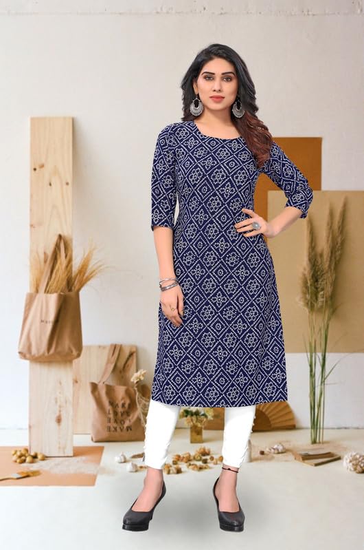 Image of JAKHANA Women's Crepe Printed Casual Straight Calf Length Round Nick Kurta Pack of 4