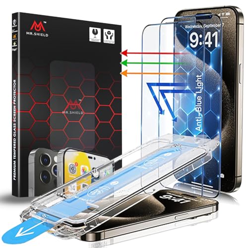 Image of Mr.Shield TI-Fit Tempered Glass Screen Protector Guard for iPhone 15 Pro, [1 Pack] [Easy Auto Alignment Frame] Case Friendly