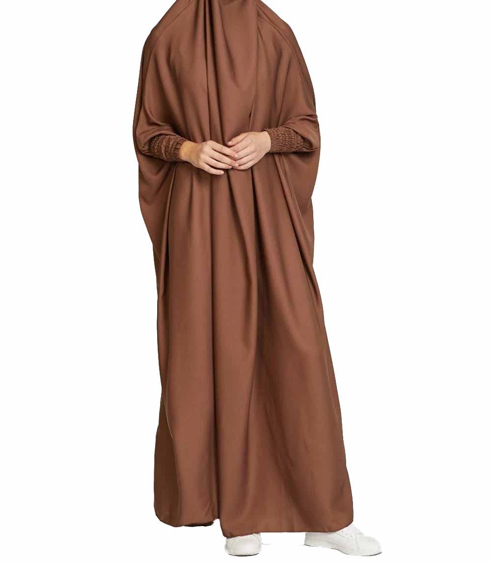FPOVFPO Women's Muslim Abaya Dress One-Piece Prayer Dress Islamic Full Length Kaftan with Hijab Dubai Maxi Dress, Brown, One Size