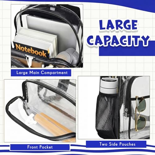 Image of Amylove 72 Pcs Clear Backpack bulk for Stadium Events Heavy Duty PVC Transparent Bookbag for College Workplace Security (15 Inches,6 Colors)
