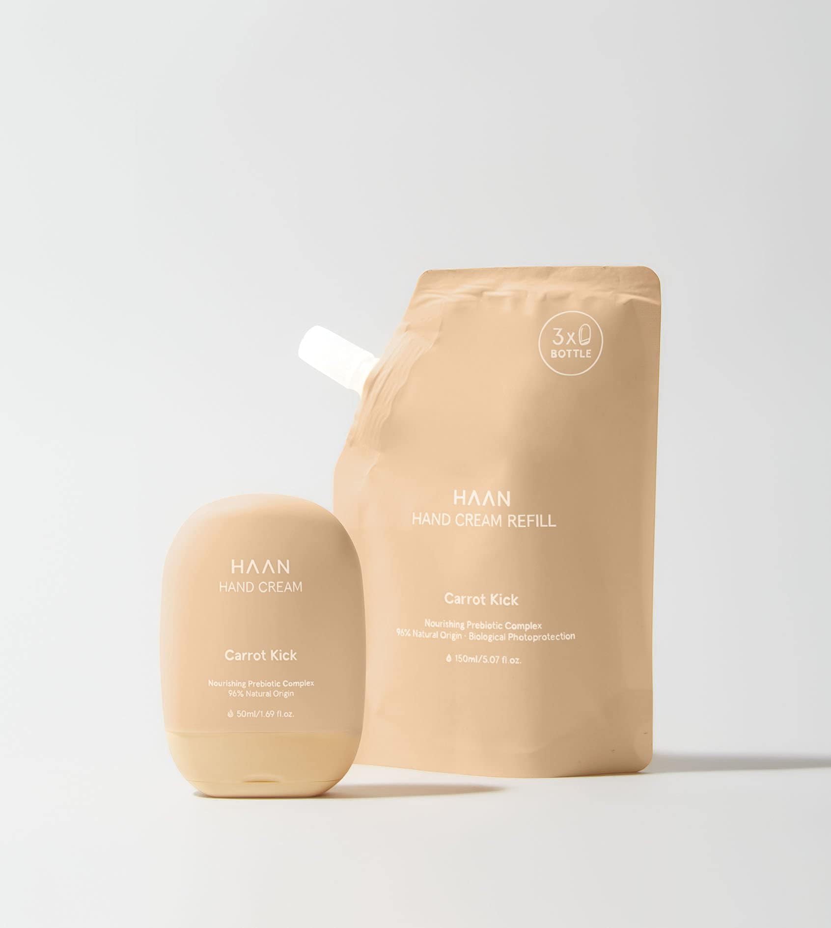 HAANMoisturising Hand Cream 50ml + Refill 150 ml - Refillable - Unique Fragrances - 96% natural ingredients - Carrot Kick